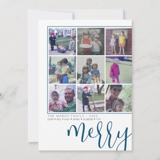 9 Fotooffset - Vet script Merry - Donkerblauw Feestdagenkaart (Voorkant)