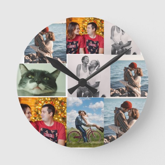 9 foto's aangepaste gepersonaliseerde collage ronde klok (Voorkant)