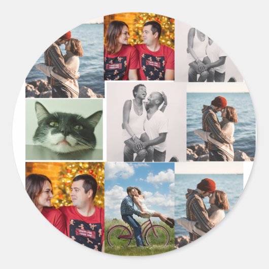 9 foto's aangepaste gepersonaliseerde collage ronde sticker (Voorkant)