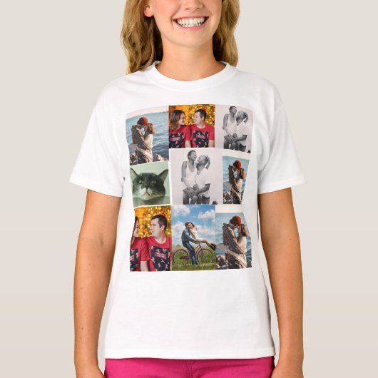 9 foto's aangepaste gepersonaliseerde collage t-shirt (Voorkant)