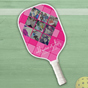 9 Foto's Diamant Patroon Collage - Heet Roze Meisj Pickleball Paddle