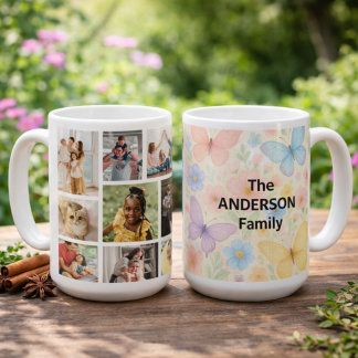 9 foto's met familienaam koffiemok