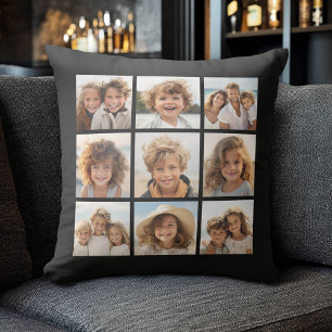 9 foto's - minimaal raster op zwarte achtergrond kussen