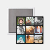 9 Fotosjabloon vierkant raster Rond Lijst Fridge Magneet (Voorkant / Achterkant)