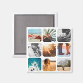 9 Fotosjabloon vierkant raster Rond Lijst Fridge Magneet (Voorkant / Achterkant)