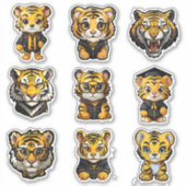 9 Geel & Zwart College University Tiger Stickers (Voorkant)