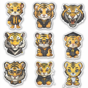 9 Geel & Zwart College University Tiger Stickers