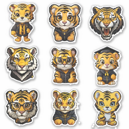 9 Geel & Zwart College University Tiger Stickers (Voorkant)