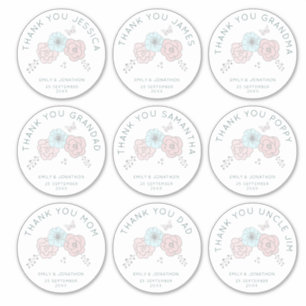 9 grote individuele naam Bedankt bloemenbruiloft Sticker