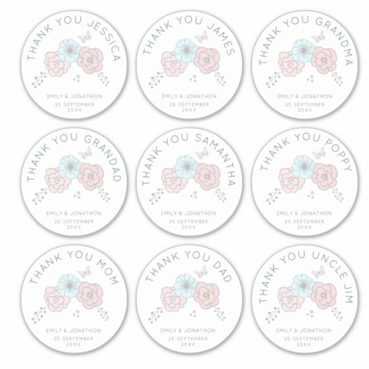 9 grote individuele naam Bedankt bloemenbruiloft Sticker (Voorkant)