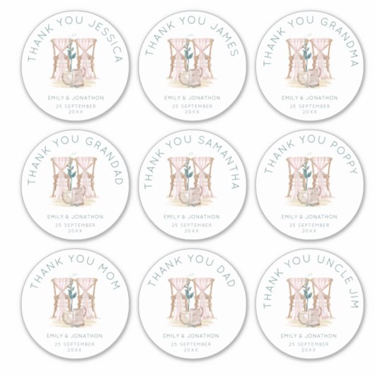 9 grote individuele namen dank u bruiloft sticker (Voorkant)