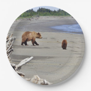 9-inch Bord papier met grizzly beer & cub