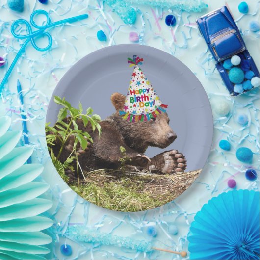9-inch papieren bord met grizzly beer cub. (Feest)