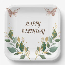 9-inch Square Floral Happy Birthday Paper Bord. Papieren Bordje