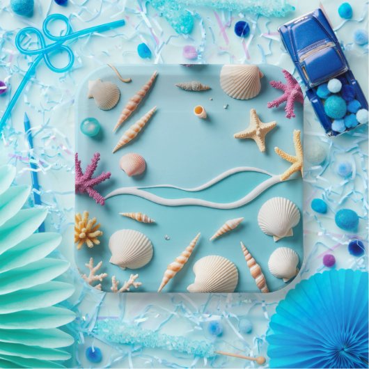 9-Inch Square Paper Plate with Sea Life Design – Papieren Bordje (Feest)