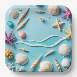 9 inch vierkant papieren bord met zeelevenontwerp 