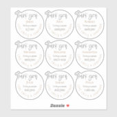 9 Individuele naam Bedankt Bericht Bruidsfeest Sticker (Vel)
