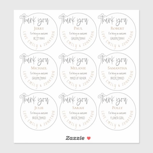 9 Individuele naam Bedankt Bericht Bruidsfeest Sticker (Vel)
