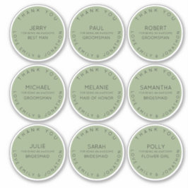 9 Individuele naam Bedankt Bridal Party Sage Sticker