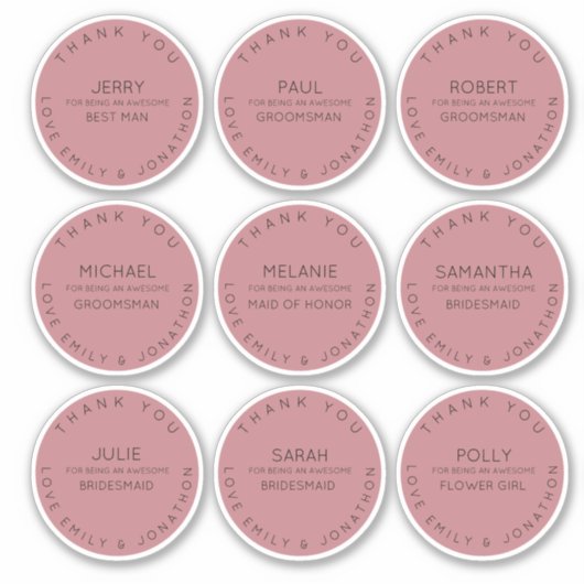 9 Individuele Naam Bedankt Bruidsfeest Roze Roos Sticker (Voorkant)