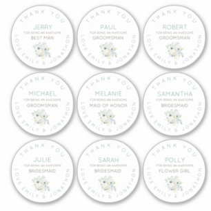 9 Individuele naam Dank u bruids bloemen klein Sticker