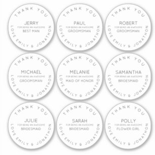 9 Individuele naam Dank u Witte Bridal Partij Sticker