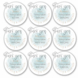 9 individuele namen dank u bericht bruids partij sticker