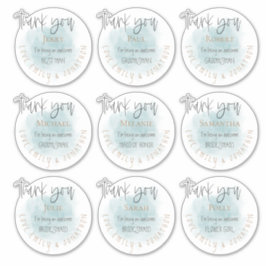 9 individuele namen dank u bericht bruiloft Blauwg Sticker