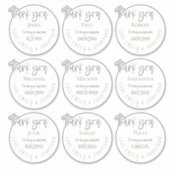 9 individuele namen dank u bericht bruiloft wit sticker (Voorkant)