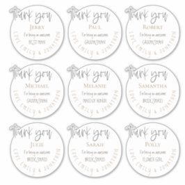9 individuele namen dank u bericht bruiloft wit sticker