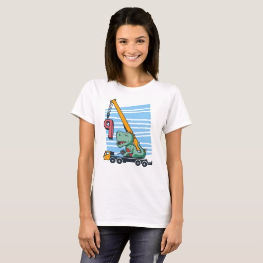 9 jaar 9e verjaardag Mobiele kraan Dinosaur T-shirt (Voorkant volledig)