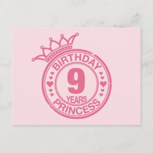 9 jaar - Birthday Princess - roze Briefkaart