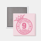 9 jaar - Birthday Princess - roze Magneet (Voorkant / Achterkant)