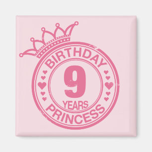 9 jaar - Birthday Princess - roze Magneet