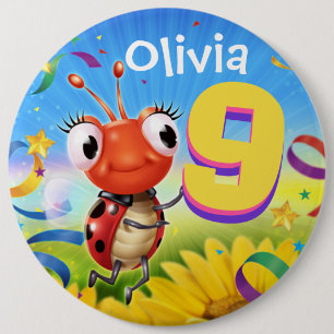 9 jaar Custom verjaardag badge Little Ladybug rang Ronde Button 6,0 Cm