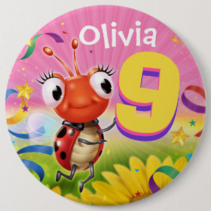 9 jaar Custom verjaardag badge Little Ladybug rang Ronde Button 6,0 Cm