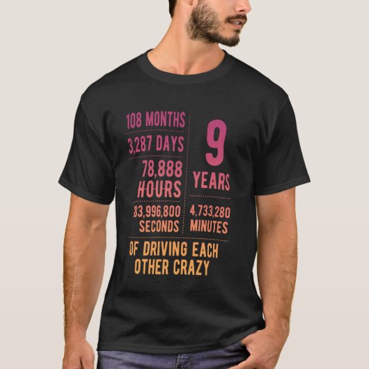 9 jaar getrouwd grappig 9e bruiloft Jubileum T-shirt (Voorkant)