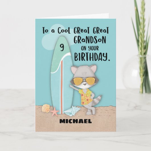 9 jaar Grote Grootzoon Birthday Funny Raccoon Kaart (Voorkant)