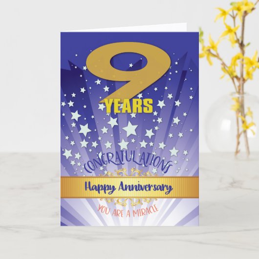 9 jaar herstel Jubileum vet cijfer Kaart (Gele Bloem)