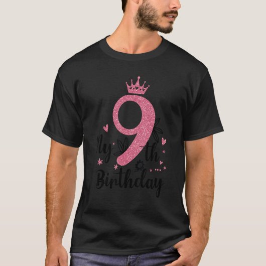9 jaar oud 9 jaar oud roze meisje prinses Gold C T-shirt (Voorkant)