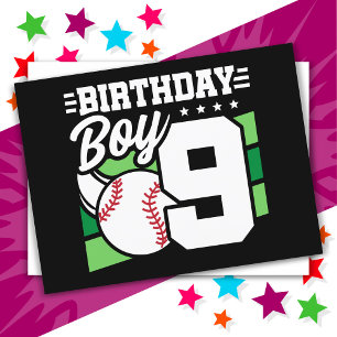 9 Jaar Oud Baseball Party Thema 9e Verjaardag Jong Briefkaart