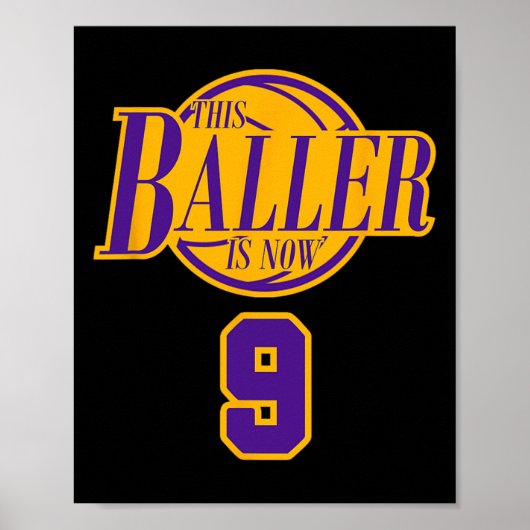 9 jaar oud Basketball Baller Paars en Poster (Voorkant)