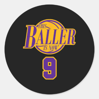9 jaar oud Basketball Baller Paars en Ronde Sticker