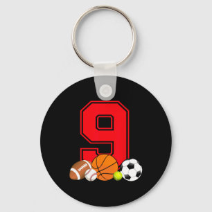 9 jaar oud Basketball Football Baseball Soccer Bir Sleutelhanger