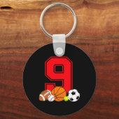 9 jaar oud Basketball Football Baseball Soccer Bir Sleutelhanger (Voorkant)