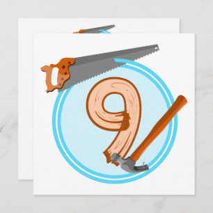 9 jaar oud bouwwerk verjaardagsontwerp kaart