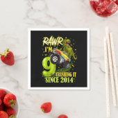 9 jaar oud Dinosaur Trex Monster Truck 9th Birthda Servet (Insitu)