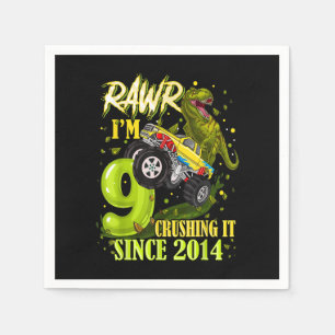 9 jaar oud Dinosaur Trex Monster Truck 9th Birthda Servet