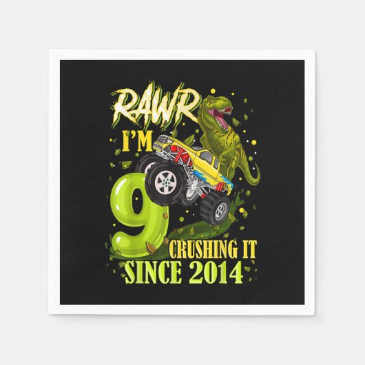 9 jaar oud Dinosaur Trex Monster Truck 9th Birthda Servet (Voorkant)