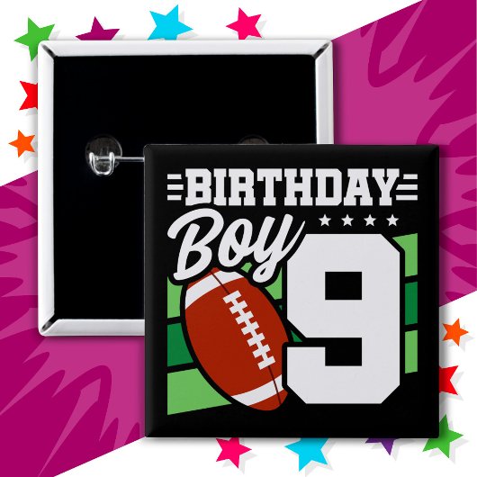 9 Jaar Oud Football Party Thema 9e Verjaardags Jon Vierkante Button 5,1 Cm